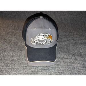 MLCAPS USAF Air Force Eagle Logo Strapback Cap Military Veteran Gray Navy Adjust